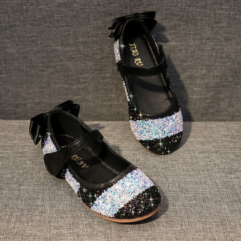 New Flat Catwalk Shoes Girls Shoes Princess Frozen Crystal Shoes Elsa Leather Shoes Autumn Children