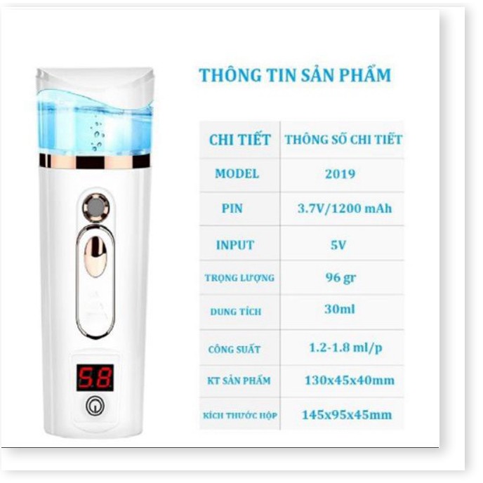 🔝 Máy xịt khoáng xông mặt nano có đo độ ẩm da