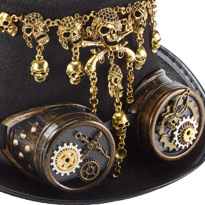 Xiangbao Mũ Đầu Lâu Có Dây Xích Đeo Mắt Kính Hóa Trang Halloween Phong Cách Steampunk