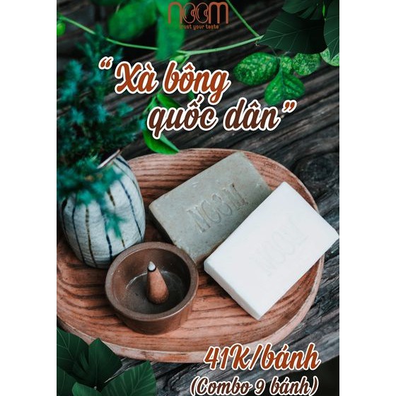 Xà bông Noom Vị Nguyên Bản - 100gr/ bánh (sacha inchi, dầu mè đen, dầu dừa, muối biển thô)