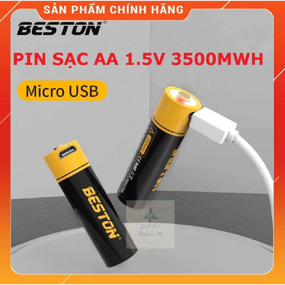 Pin tiểu sạc AA Beston 1.5V 3500mWh cao cấp sạc nhanh trực tiếp bằng cổng micro USB không cần bộ sạc