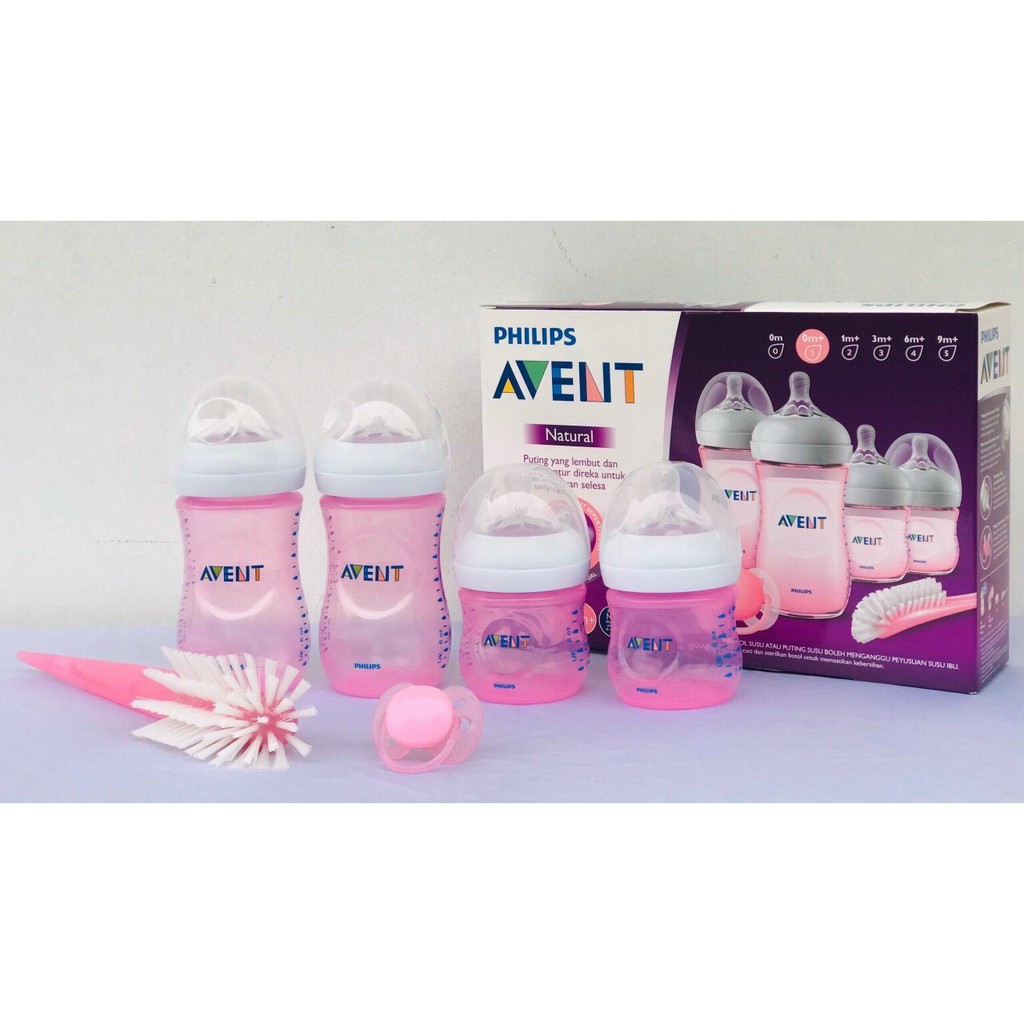 Bộ combo bình sữa 260ml, 125ml, ty ngậm, cọ rửa bình Philips Avent thiết kế tự nhiên SCD290