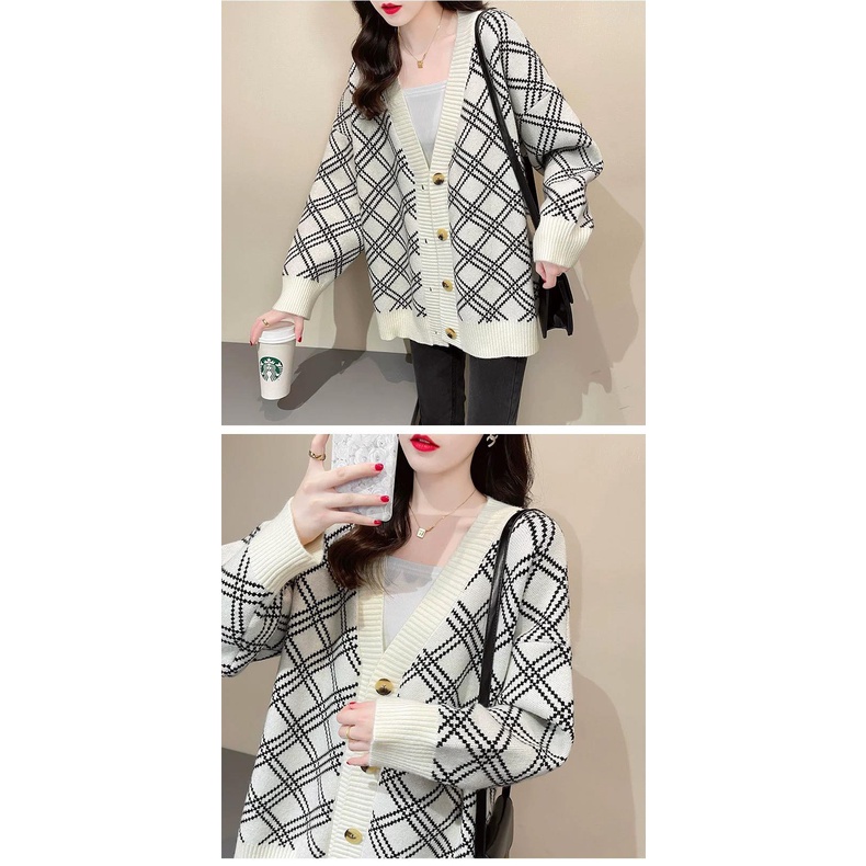 [Hằng sẵn] Áo Cardigan nữ kẻ sọc Hàn Quốc mẫu mới nhất 2021- Áo cardigan len dạ tweet