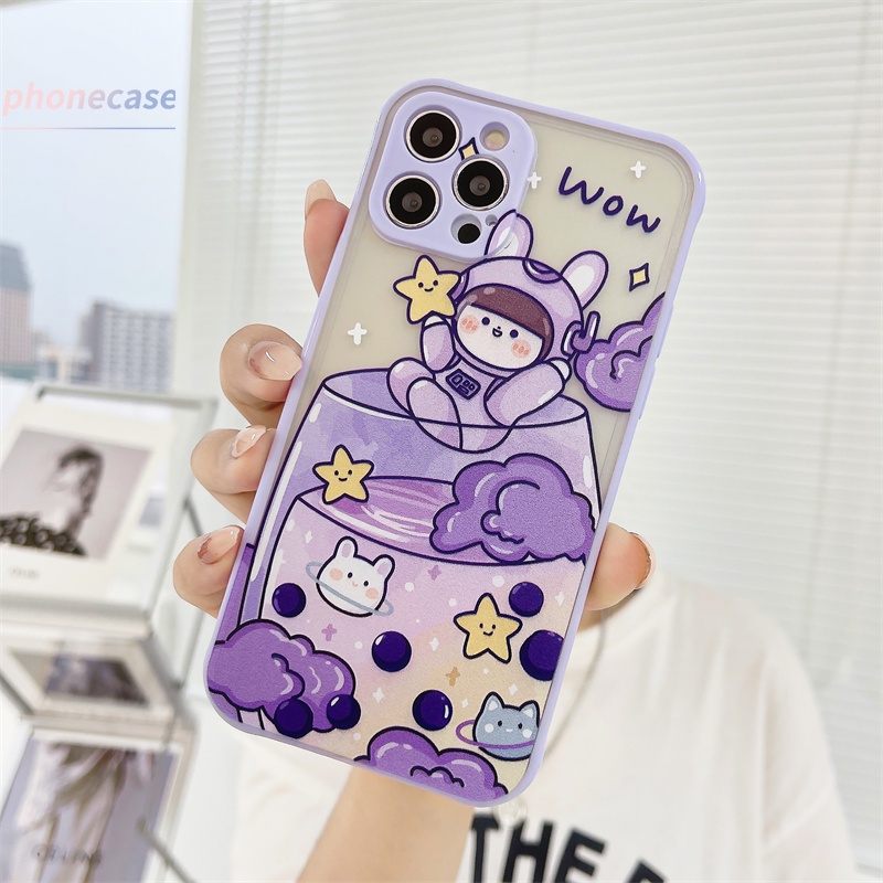 Casing Samsung A51 A21S A50S A20S A10S J2 Prime J7 Prime A11 A50 A20 A30S M11 A30 M10S M40S A205 A305 ​​Cute Fluorescent Purple Planet Girl Pattern Skin Feeling Ultra-thin Matte Hard Shell Phone Case