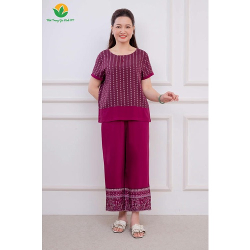 Bộ mặc nhà trung niên mùa hè Việt Thắng, quần lửng, áo cộc tay, chất lanh - B06.2219