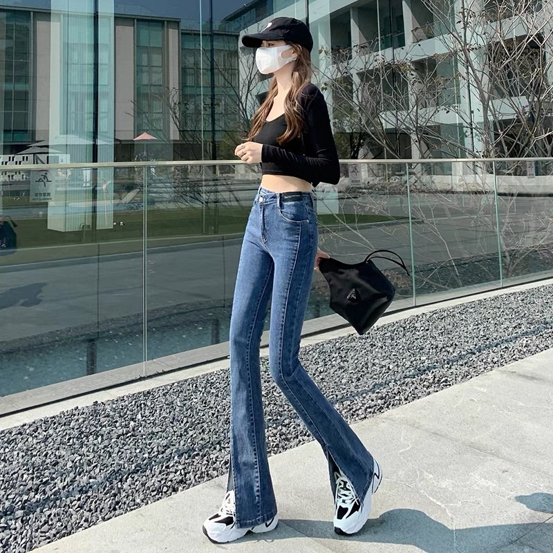 Quần jeans nữ ống loe 3 màu cạp cao, quần bò ôm xẻ gấu co dãn hàng cao cấp-MAI THỎ SHOP