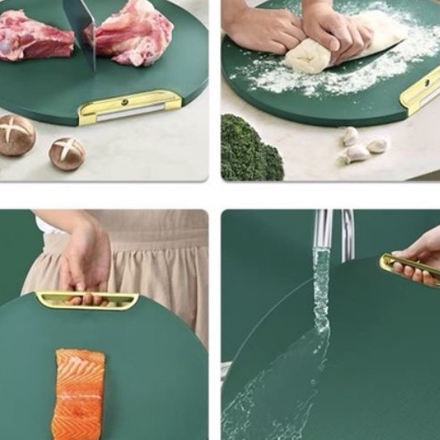 Thớt nhựa xanh  PE đa năng chống nấm mốc kháng khuẩn, Thớt tròn đường kính 33cm-vệ sinh dễ dàng