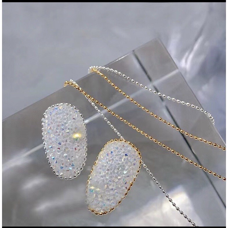 Phụ kiện dây xích kim loại đính đá 3D long lanh sang trọng trang trí móng nghệ thuật