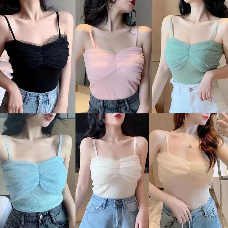 Áo croptop nữ hai dây có lưới nhiều màu chất len có ba màu mẫu mới nhất 2021