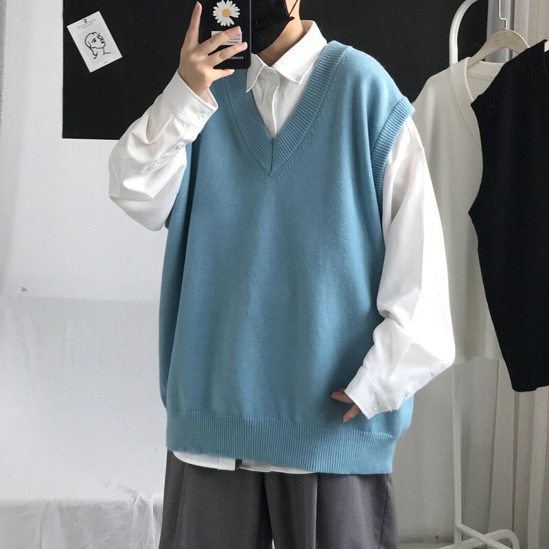 2021 mùa thu mới áo len dệt kim vest nam