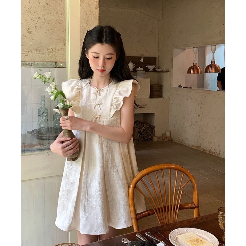 Đầm Búp Bê Tay Cánh Tiên Eo Cao Thời Trang Mùa Hè Mới Cho Nữ