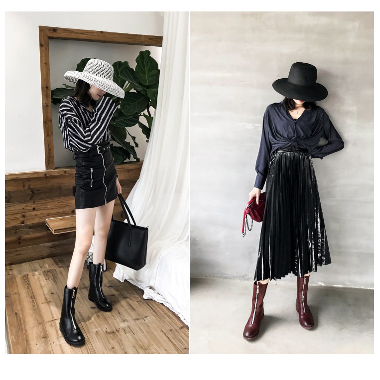 Giày boots martin đế bằng có khóa kéo trẻ trung cá tính | BigBuy360 - bigbuy360.vn