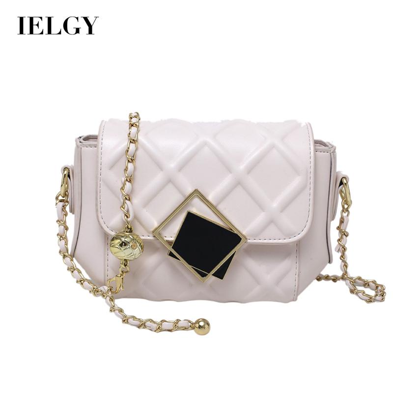Túi đeo vai IELGY họa tiết hình thoi có dây xích mạ vàng bóng dễ phối đồ thời trang cho bạn gái