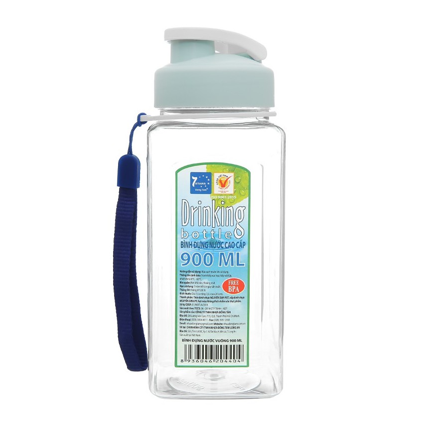 Bình đựng nước cao cấp nhựa vuông 900ml Đồng Tâm (giao màu ngẫu nhiên)
