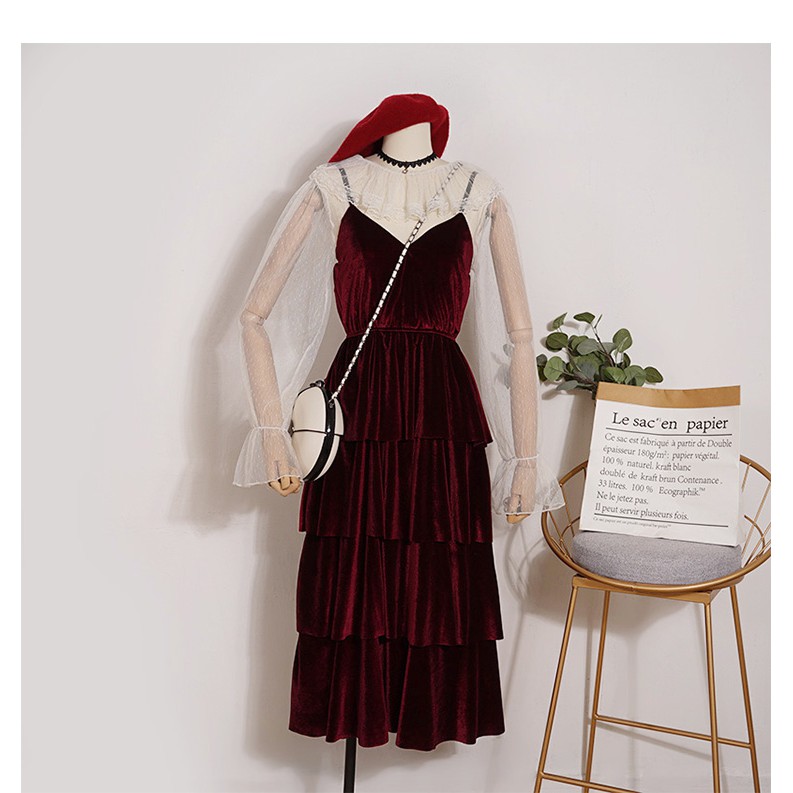 Đầm tiểu thư nhung , đầm tầng quãng châu, hàng có sẵn | BigBuy360 - bigbuy360.vn