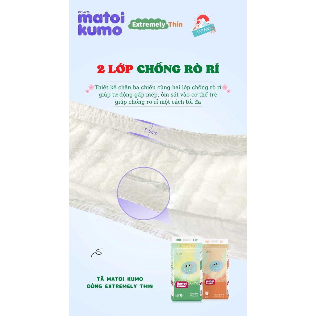 [Tách bịch] Miếng dùng thử tã dán/quần MATOI KUMO dòng Extremely Thin xuất xứ Nhật Bản