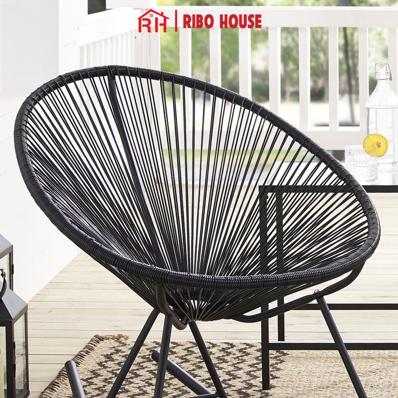 Ghế thư giãn bập bênh RIBO HOUSE giả mây nhựa khung kim loại, ghế để ban công phòng khách trang trí quán cà phê RIBO207