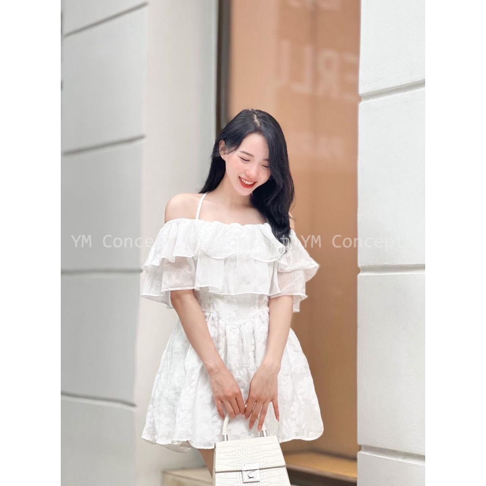 Đầm Hoa Trễ Vai Bèo Cột Dây Cổ - D0556