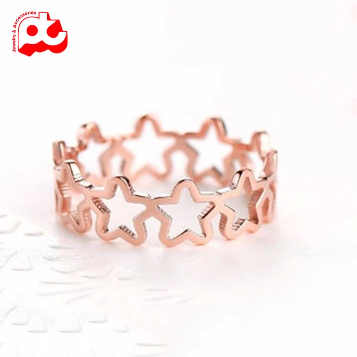 Nhẫn titan nữ ngôi sao 5 cánh cách điệu cao cấp thép không gỉ titanium