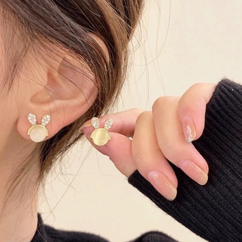 Bông Tai Hình Thỏ Đính Đá Zircon Dễ Thương Thời Trang Hàn Quốc Cho Nữ