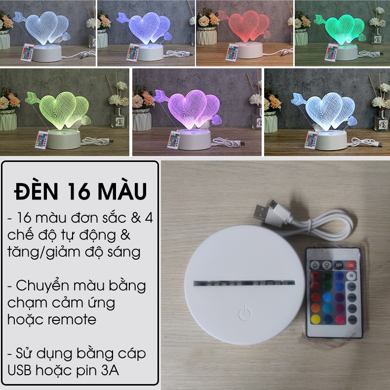 Đèn Ngủ 3D Iron Man 3 (3 Màu - 7 Màu - 16 Màu Kèm Điều Khiển)