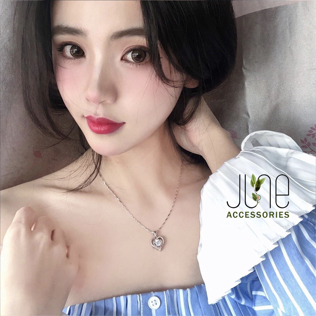 Dây chuyền nữ bạc s925 mặt trái tim đính đá sang trọng thời trang Hàn Quốc June accessories