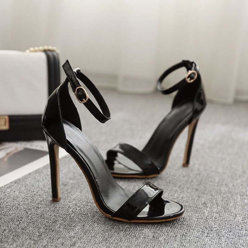 Sandal cao gót nữ kiểu dáng quai ngang bản nhỏ mẫu da bóng, 3 màu, SD14, Oula Store