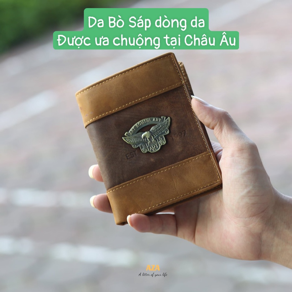 Ví Nam Da Bò Sáp Nối Mexico Họa Tiết Đồng Đúc -Da Bò Loại 1 Bảo Hành 12Tháng