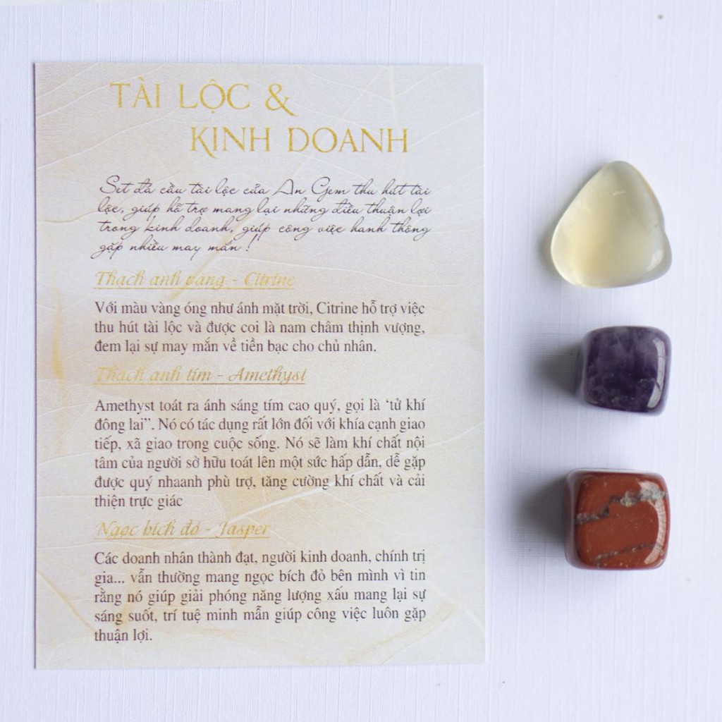 Set đá thanh tẩy tự nhiên kèm túi vải hỗ trợ may mắn, sức khỏe An Gem. | BigBuy360 - bigbuy360.vn
