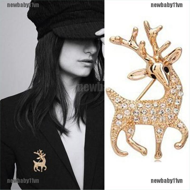 Ghim cài áo hình con nai đính đá nhân tạo thời trang