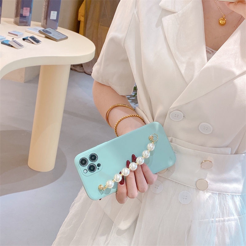 ốp iphone Đính Ngọc Trai Kèm Dây Đeo Tay Cho Ip6 6splus 7 7plus 8plus XR X XS 11 12 Pro max Plus Promax max-链019