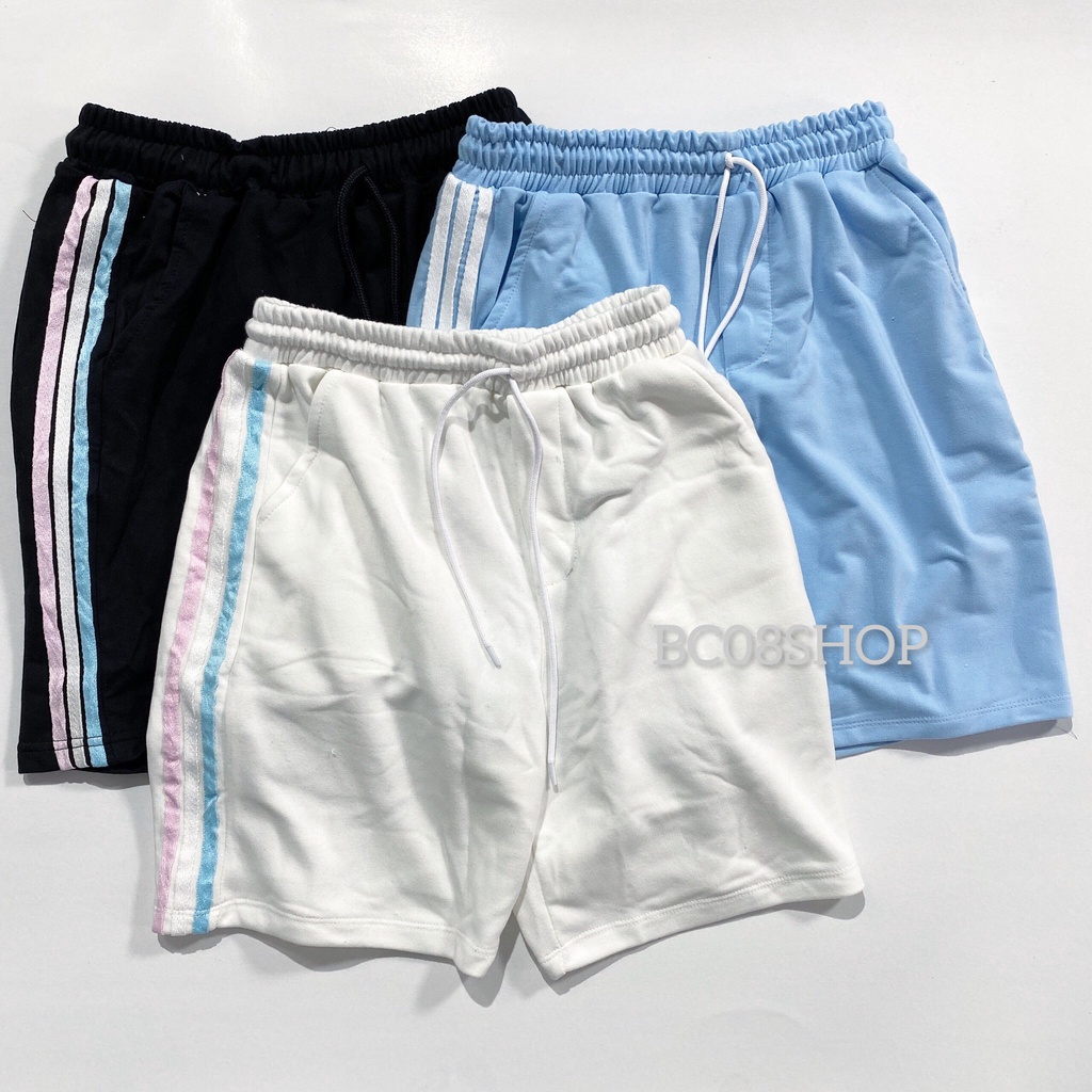Quần Short Nữ 3 Sọc Thun Unisex Phối Dây Màu Ulzzang BC150