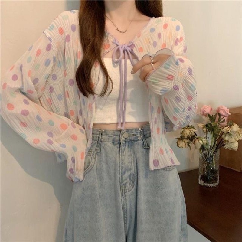 Áo Khoác Voan Mỏng Tay Dài Thời Trang Xinh Xắn Cho Nữ