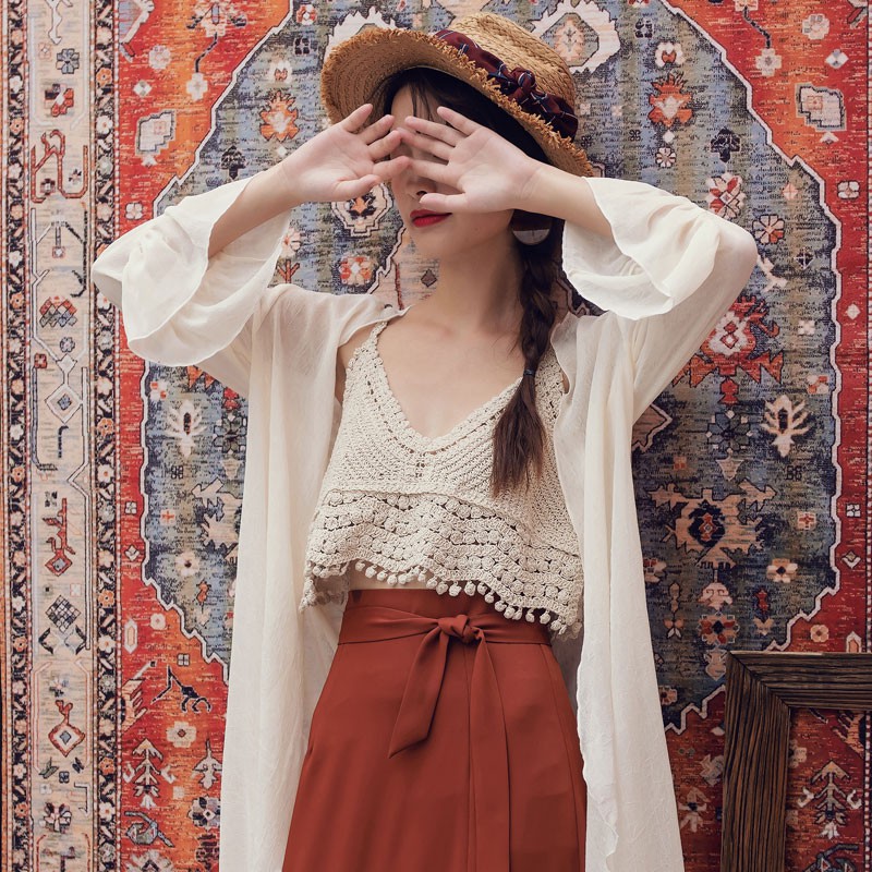 Áo vạt ngắn không tay thiết kế cổ chữ V ngọt ngào cho nữ | BigBuy360 - bigbuy360.vn