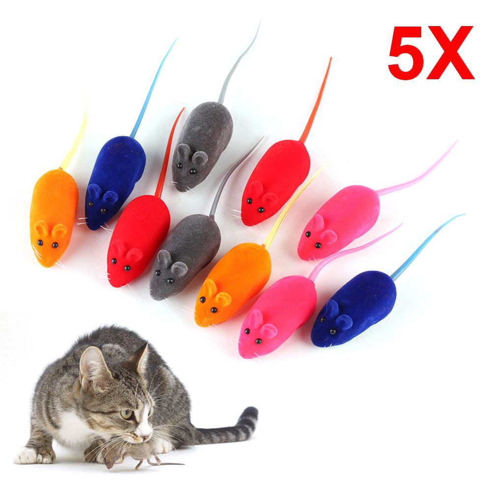 Set 5 Chuột Nhân Tạo Nhiều Màu Sắc Tạo Âm Thanh Vui Nhộn Cho Mèo Cưng