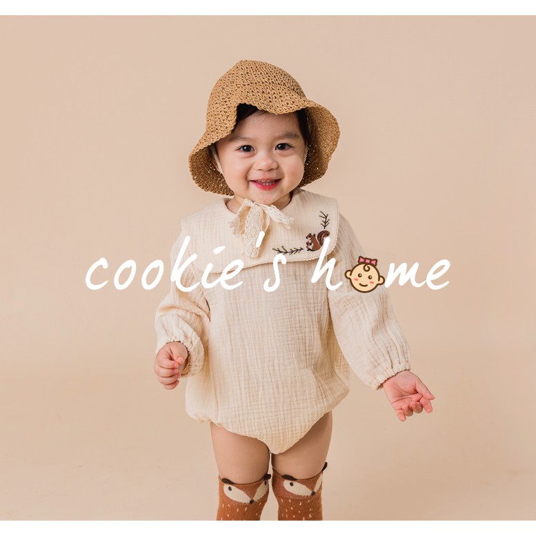 Set áo liền quần cotton cho bé gái sơ sinh phong cách hàn quốc quần áo dài tay cho bé gái hoạ tiết thêu chú sóc