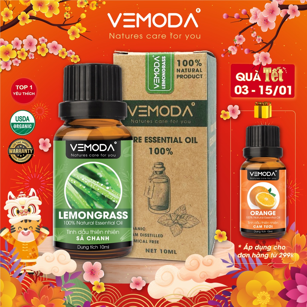 Tinh dầu Sả chanh cao cấp VEMODA 10ml khử mùi, thơm phòng, đuổi muỗi, tinh dầu xông phòng, kháng khuẩn, xông mũi