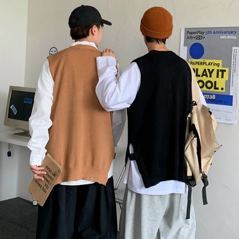 Áo len không tay cổ tròn thời trang dành cho nam áo len không tay cổ chữ v