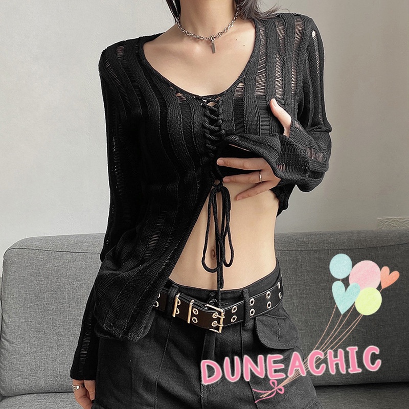 Áo Thun Tay Dài Dáng Rộng Cổ Chữ V Quyến Rũ Cho Nữ