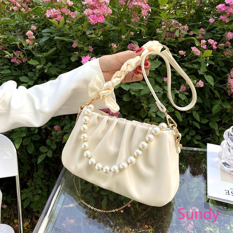 Túi Đeo Vai Xếp Ly Đính Ngọc Trai Thời Trang Mùa Hè Cho Nữ