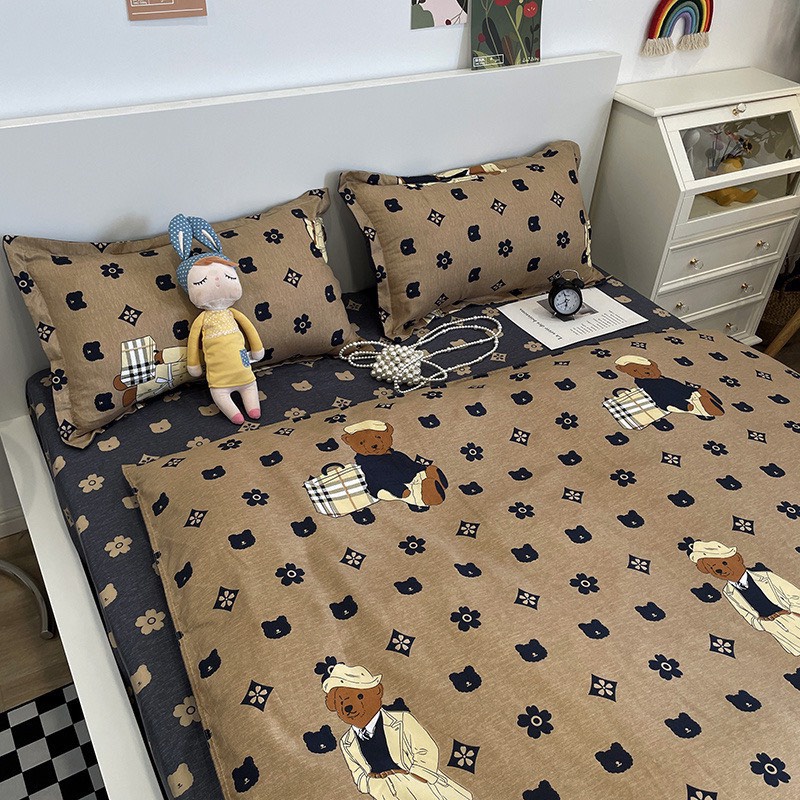 Bộ Chăn Ga Gối Cotton Poly - Mẫu gấu vali