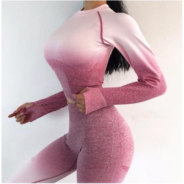 Big Size Áo tập thể thao dài tay dệt kem Ombre [GYMSHARK] trang phục thể dục thể thao chống nắng cho nàng cá tính ⚡