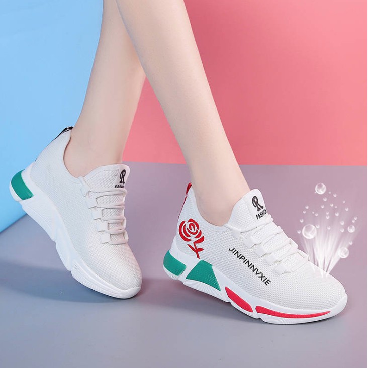 Giày sneaker nam nữ độn đế trơn XY-001 hoa hồng mẫu mới 2020 (Đen-Trắng)