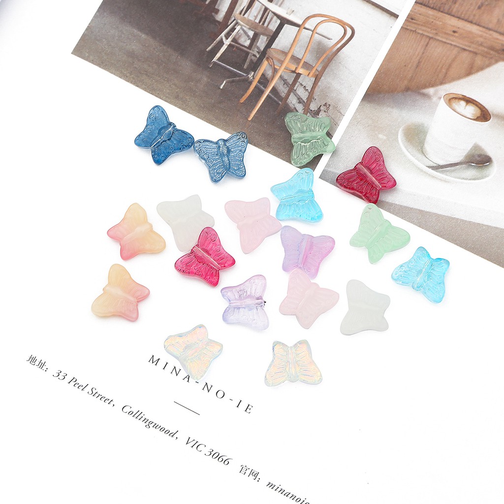Beadia Set 4 Phụ Kiện Trang Sức Thủy Tinh Hình Bướm 12x15mm