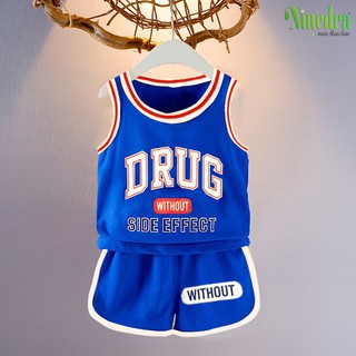 Đồ bộ ba lỗ thun cotton 4 chiều mẫu thể thao size đại cho bé 15-30kg - Ninedra