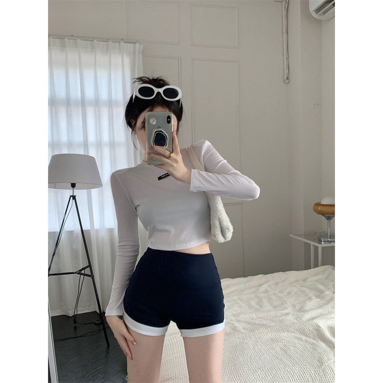 Set đồ COZOKC gồm áo thun tay dài và quần short lưng cao phong cách quyến rũ