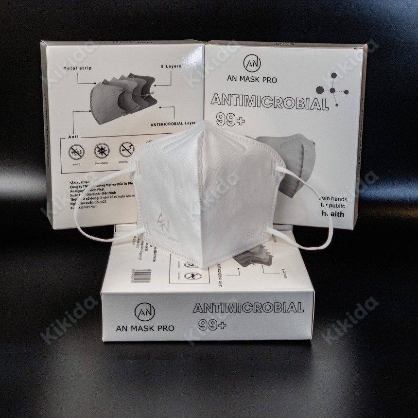 Khẩu trang 3d y tế kháng khuẩn N99+ 5 lớp AN MASK PRO chống bụi mịn, kiểu dáng ôm gọn mặt thoáng đẹp - Không dây rút