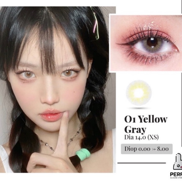 Lens Mắt , Kính Áp Tròng O1 YELLOW GRAY Có Độ Cận và Không Độ , DIA 14.0 , Cho Mắt Nhạy Cảm Giá Sale