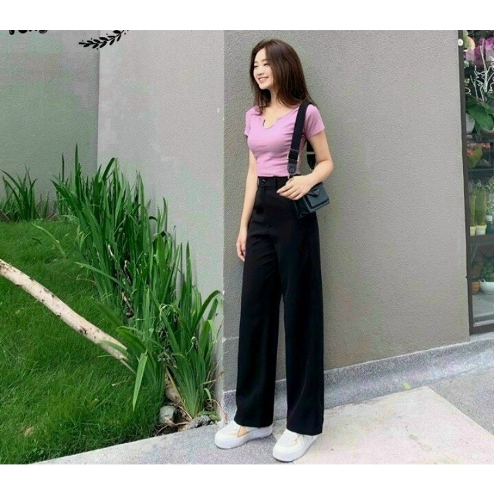 Quần ống rộng khoá kéo 2 túi 2 bên
