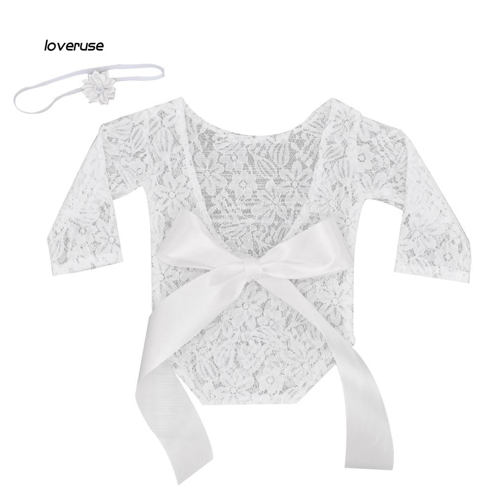 Set áo liền quần + Băng đô nơ dễ thương cho bé chụp ảnh